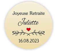 MameArt 50 x Personalised Happy Retirement, First Name and Date Stickers, 4 cm Labels Stickers for Happy Retirement Party Gifts (Gold 2)