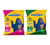 Mamee Monster Noodle Snack BBQ & Chicken Flavour Crispy Snacks 250g HALAL (2 Big Packs, 20 Packets)