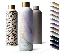 MAMEIDO Insulated Water Bottle 1 l, Leak-Proof 18/8 Stainless Steel Thermo Flask, Suitable for Carbonated Drinks, BPA-Free (Pearl Marble Gold)