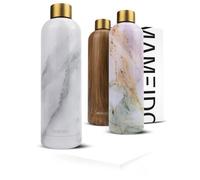 MAMEIDO Insulated Water Bottle 500ml - Leak-Proof 18/8 Stainless Steel Thermo Flask (White Marble Gold, 0,5l)