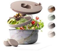 MAMEIDO Salad Box to go 1,5l - Bento Box Stainless Steel for Adults, BPA-Free Salad Bowl, Bento Lunch Box with compartments & Leak-Proof dip Container (Pearl Marble, 1500ml)