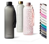 MAMEIDO Water Bottle 1 l, Motivational Time Markings, BPA free, Leak-Proof, Tritan Co-Polyester Plastic water bottle, Sports Bottle (Carbon Grey)