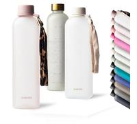 MAMEIDO Water Bottle 1 l, Motivational Time Markings, BPA free, Leak-Proof, Tritan Co-Polyester Plastic water bottle, Sports Bottle (Rosé Quartz)