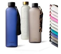 MAMEIDO Water Bottle 1 l, Motivational Time Markings, BPA free, Leak-Proof, Tritan Co-Polyester Plastic water bottle, Sports Bottle (Dark Night)
