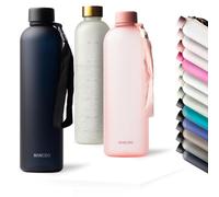 MAMEIDO Water Bottle 1 l, Motivational Time Markings, BPA free, Leak-Proof, Tritan Co-Polyester Plastic water bottle, Sports Bottle (Rich Black)