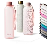 MAMEIDO Water Bottle 1 l, Motivational Time Markings, BPA free, Leak-Proof, Tritan Co-Polyester Plastic water bottle, Sports Bottle (Flamingo)