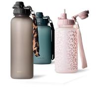 MAMEIDO Water Bottle with Straw & Time Markings 1.5 l, Leakproof Tritan Sports Water Bottle, Drinks Bottle BPA-free, Gym Water Bottle (Urban Taupe)