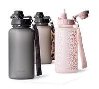 MAMEIDO Water Bottle with Straw & Time Markings 1 l, Leakproof Tritan Sports Water Bottle, Drinks Bottle BPA-free, Gym Water Bottle (Carbon Grey)