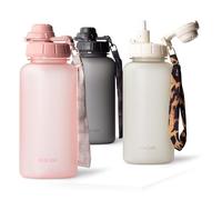 MAMEIDO Water Bottle with Straw & Time Markings 1 l, Leakproof Tritan Sports Water Bottle, Drinks Bottle BPA-free, Gym Water Bottles (Flamingo Pink)