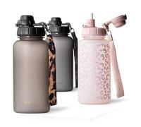 MAMEIDO Water Bottle with Straw & Time Markings 1 l, Leakproof Tritan Sports Water Bottle, Drinks Bottle BPA-free, Gym Water Bottle (Urban Taupe)