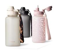 MAMEIDO Water Bottle with Straw & Time Markings 1 l, Leakproof Tritan Sports Water Bottle, Drinks Bottle BPA-free, Gym Water Bottle (Ivory Beige)