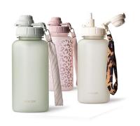 MAMEIDO Water Bottle with Straw & Time Markings 1 l, Leakproof Tritan Sports Water Bottle, Drinks Bottle BPA-free, Gym Water Bottle (Desert Sage)