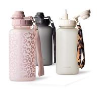 MAMEIDO Water Bottle with Straw & Time Markings 1 l, Leakproof Tritan Sports Water Bottle, Drinks Bottle BPA-free, Gym Water Bottles (Wild Candy)