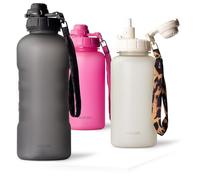 MAMEIDO Water Bottle with Straw & Time Markings 2 l, Leakproof Tritan Sports Water Bottle, Drinks Bottle BPA-free, Gym Water Bottle (Carbon Grey)