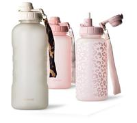 MAMEIDO Water Bottle with Straw & Time Markings 2 l, Leakproof Tritan Sports Water Bottle, Drinks Bottle BPA-free, Gym Water Bottle (Ivory Beige)