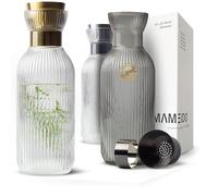 MAMEIDO Water Carafe 1.5l - Glass Carafe with Lid & Sieve, Hand-Blown Water jug with Noble Look for Special Occasions, carafes to give as a Gift (Crystal Gold, 1500ml)