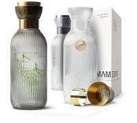MAMEIDO Water Carafe 1.5l - Glass Carafe with Lid & Sieve, Hand-Blown Water jug with Noble Look for Special Occasions, carafes to give as a Gift (Smoke Gold, 1500ml)