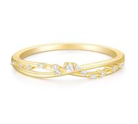 Mamelody 14K Gold Plated Wedding Band for Women CZ Twisted Rope Ornate Stackable Statement Engagement Rings for Her Sizes 4-10, Copper, Cubic Zirconia