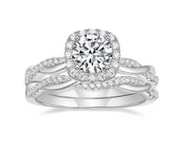 Mameloly 1.2ct Wedding Band for Women Bridal Rings Sets Round Cut Cubic Zirconia Halo CZ Engagement Rings Twisting Infinity Pave Set Size 4-12, 4.5 UK, Brass, Cubic Zirconia