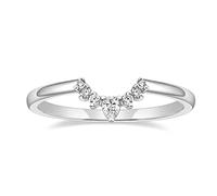 Mameloly Wedding Bands for Women Curved Dainty 14K Gold Plated V Shaped CZ Cubic Zirconia Stackable Engagement Rings for Her Size 3-12, 4 UK, White Gold, Cubic Zirconia