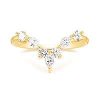 Mameloly Wedding Bands for Women Curved Marquise & Round 14K Gold Plated Dainty Stackable Cubic Zirconia CZ V Shaped Engagement Rings for Her Size 3-12, 5 UK, White Gold, Cubic Zirconia