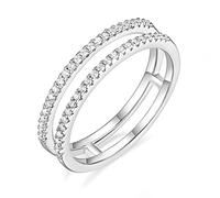 Mameloly Wedding Bands for Women Dainty CZ Cubic Zirconia Half Eternity Stackable Engagement Enhancer Guard Double Ring Size 4-12, Copper, Cubic Zirconia
