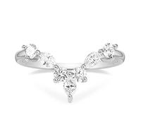 Mameloly Wedding Bands for Women Marquise & Round Shaped Stackable Cubic Zirconia CZ V Shape Curved Engagement Rings for Her Size 4-12, Sterling Silver, Cubic Zirconia