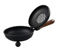 MaMeMi Black Iron Incense Burner with Wooden Handle [Folding Lid] for Burning Incense and Herbs on Charcoal Diameter 12cm Length with Handle 26cm