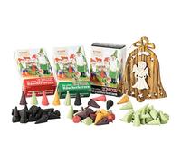 MaMeMi German Incense Cones Small Selection - Knox 3 Packs (72 Small Cones) | Holiday Mix, Fir & Frankincense-Myrrh | for Smoker Houses & Figurines | Gift Set with Wooden Ornament