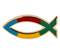MaMeMi Rainbow Fish Pin Badge, Blue, Red, Yellow, Green