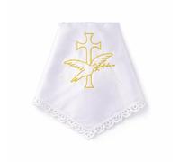 MaMeMi Satin Embroidered Christening Candles Baptism Gift Gold 34 x 34 cm Cloth