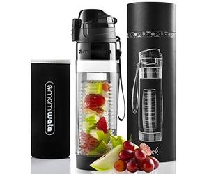 MAMI WATA Fruit Infuser Water Bottle - Unique Stylish Design - Includes Fruit Infused Water recipes eBook & Insulating sleeve - Bottom water Infusion for Enhanced Flavor - Beautiful Gift Box