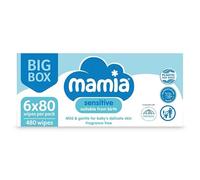 Mamia Sensitive Baby Wipes, Fragrance Free, Suitable from Birth, 6 x 80 Wipes, 480 Total