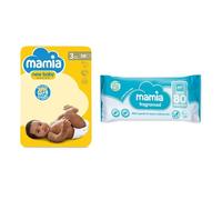Mamia Size 3 Newborn Nappies (58 Pack) + Mamia Fragranced Baby Wipes (80 Pack) | Gentle DryFast Protection & Refreshing Cleansing Bundle
