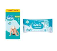 Mamia Size 6+ Jumbo Nappies (50 Pack) + Mamia Fragranced Baby Wipes (80 Pack) | Extra-Absorbent DryFast Nappies & Freshly Scented Wipes for Gentle Baby Care