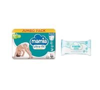 Mamia Size 6+ Nappies Jumbo 46 Pack + 60 Fragrance Free Baby Wipes