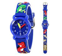Mamiddle Girls and Boys Analogue Quartz Watch with Cartoon Design, 30 m Waterproof Silicone/Nylon Strap, Japanese Quartz Movement, Learning Watch for Children 3-10 Years, Silicone - Dino Blue, Strap.