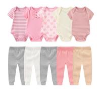 MAMIMAKA 10 Pack Baby Girl Bodysuit Pant Set Cotton Newborn Baby Clothes Pink One-Piece Vest, 6-9 Months