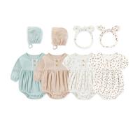 MAMIMAKA Baby Bodysuit Cotton Bubble Romper Newborn Girl Clothes Floral Long Short Sleeve Bodysuits 4 Pack, 3-6 Months