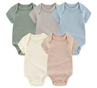 MAMIMAKA Baby Boys Short Sleeve Bodysuit Baby Grow Cotton one-Piece Vest 5-pack,9-12 Months