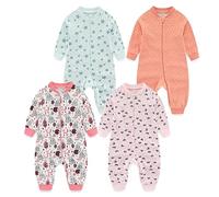 MAMIMAKA Baby Girls One-Pieces Romper Jumpsuit 2-way Zip Pajamas for Play and Sleep,6-9 Months