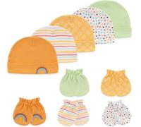 MAMIMAKA Baby Hats Mittens Set Cotton Beanie Caps and No Scratch Mitten Gloves for 0-6 Months