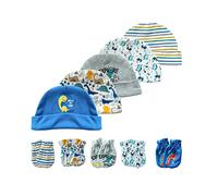 MAMIMAKA Baby Hats Mittens Set Cotton Beanie Caps and No Scratch Mitten Gloves for 0-6 Months