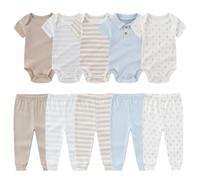 MAMIMAKA Newborn Baby Boy Girl Short Sleeve Bodysuit Cotton 10-Piece Baby Layette Set, 9-12 Months