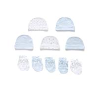 MAMIMAKA Newborn Baby Caps and Mittens Set 5pcs Cotton Hats+Soft Touch Scratch Mittens Gloves for 0-6 Months