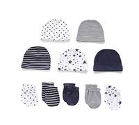 MAMIMAKA Newborn Baby Caps and Mittens Set 5pcs Cotton Hats+Soft Touch Scratch Mittens Gloves for 0-6 Months