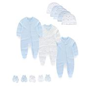 MAMIMAKA Newborn Baby Clothes Sleepsuit Set 2-Way Zip Cotton Footed Pajamas, Caps and Scratch Mittens 0-6 Months