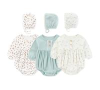 MAMIMAKA Newborn Baby Girl Long Sleeve Bodysuit Cotton Bubble Romper 3 Pack, 3-6 Months