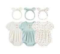 MAMIMAKA Newborn Baby Girl Short Sleeve Bodysuits Cotton one-Piece Baby Bubble Romper 3 Pack, 3-6 Months