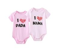MAMIMAKA Unisex-Baby 2-pack Solid one-Piece Newborn Twins I Love Papa I Love Mama Bodysuits 0-24Months Boys and Girls